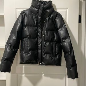Black Faux Leather Puffer Jacket